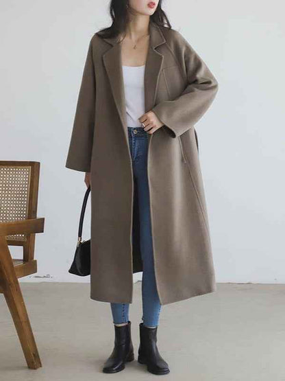 Abrigo largo de lana para mujer de corte extragrande, con cinturón y solapas - Elegante prenda de abrigo para el otoño y el día a día en la ciudad