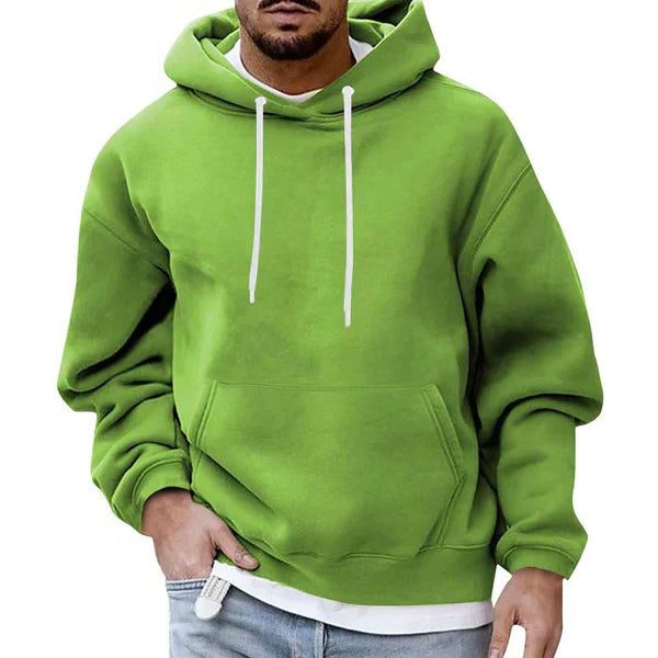 Męska oversize'owa bluza z kapturem, długimi rękawami, troczkami przy kapturze i kieszenią kangurką - ciepły pulower na chłodne dni, co dzień i swobodny styl casual