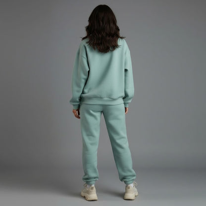 Dame Oversized Jogging­sæt Med Half-zip Sweatshirt, Høj Krave Og Joggerbukser Med Ribkanter – Komfortabelt Fritidssæt Til Hverdagsbrug, Afslapning Og Casual Styling