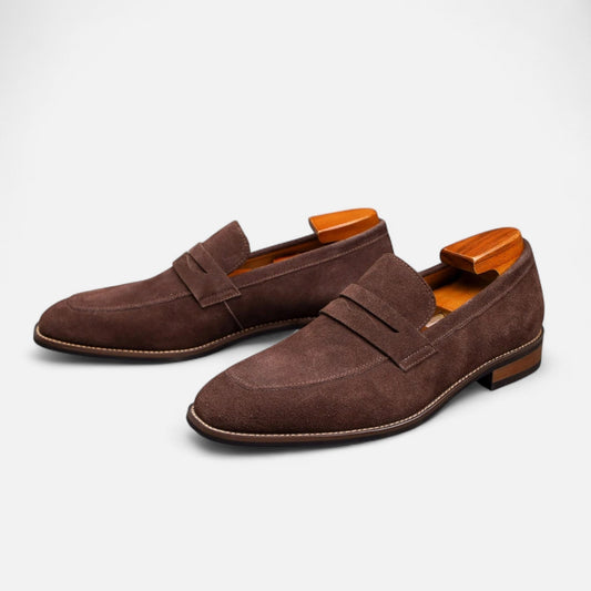 Herre Penny Loafers i Ruskind – Elegante Slip-On Sko til Forretning og Aftenbrug