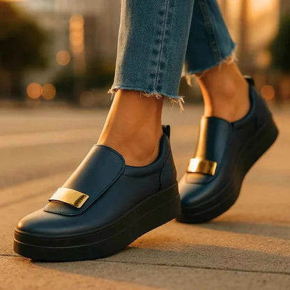 Mocasines con plataforma para mujer - zapatos sin cordones con suela gruesa y detalle de hebilla para un estilo smart casual y un uso diario elegante