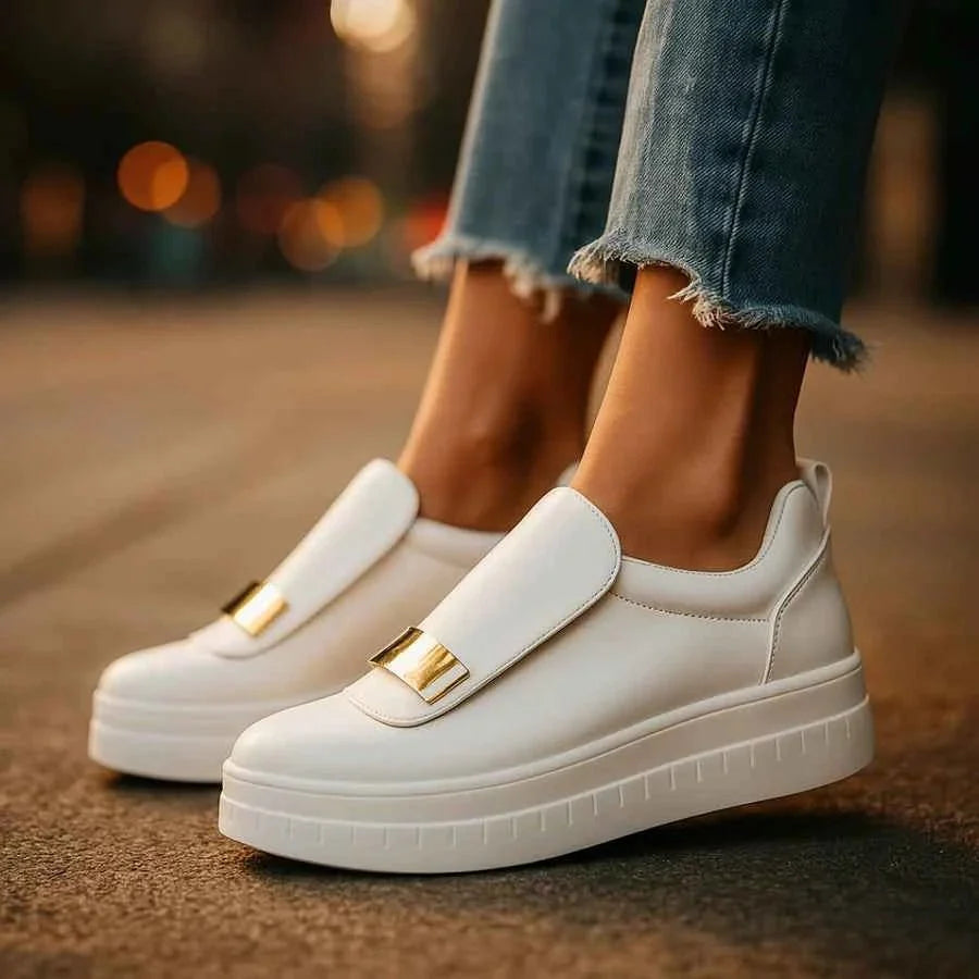 Mocasines con plataforma para mujer - zapatos sin cordones con suela gruesa y detalle de hebilla para un estilo smart casual y un uso diario elegante