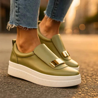 Mocasines con plataforma para mujer - zapatos sin cordones con suela gruesa y detalle de hebilla para un estilo smart casual y un uso diario elegante