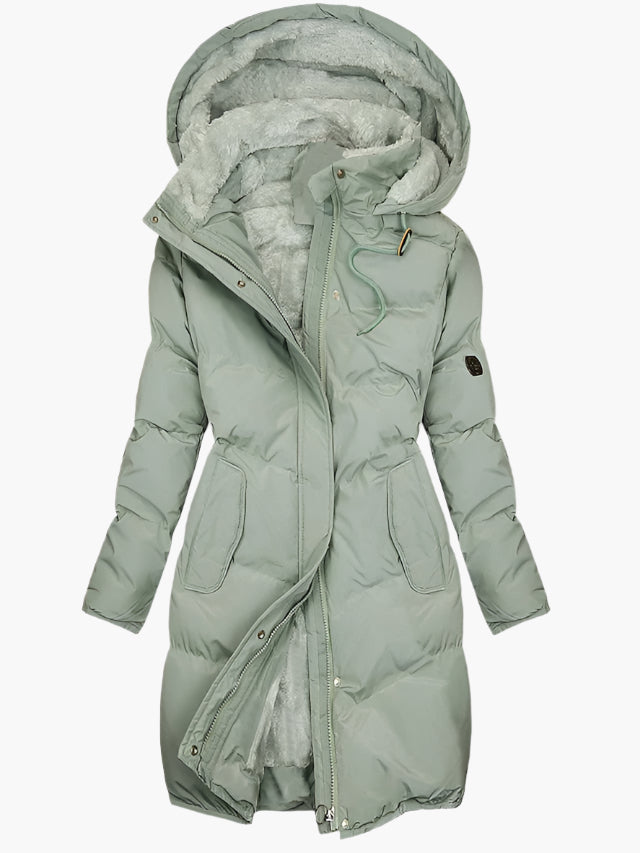 Women's Long Quilted Winter Coat with Hood and Fitted Silhouette – Warm, Insulated Coat for Cold Days, Commuting and Everyday Outdoor Wear