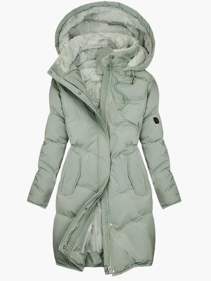 Women's Long Quilted Winter Coat with Hood and Fitted Silhouette – Warm, Insulated Coat for Cold Days, Commuting and Everyday Outdoor Wear