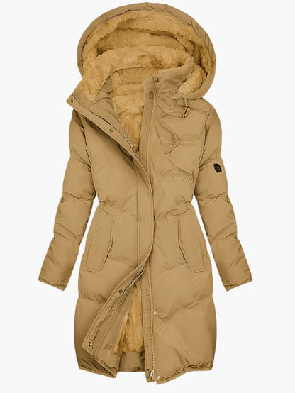Women's Long Quilted Winter Coat with Hood and Fitted Silhouette – Warm, Insulated Coat for Cold Days, Commuting and Everyday Outdoor Wear