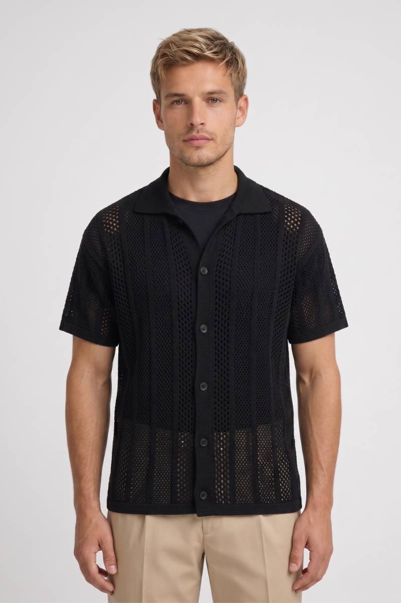 Herre Poloshirt Med Tekstureret Meshstrik Og Knapfront