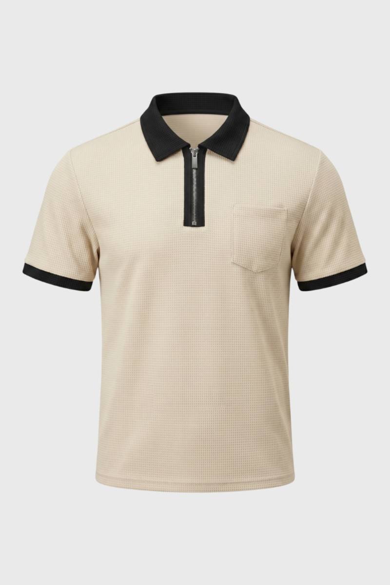 Herre Tekstureret Poloshirt Med Lynlås Og Brystlomme