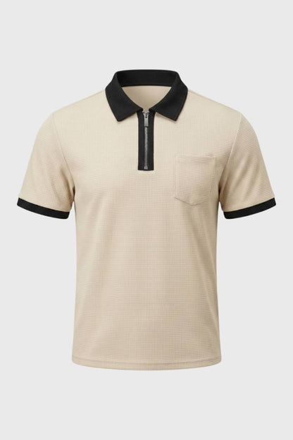 Herre Tekstureret Poloshirt Med Lynlås Og Brystlomme