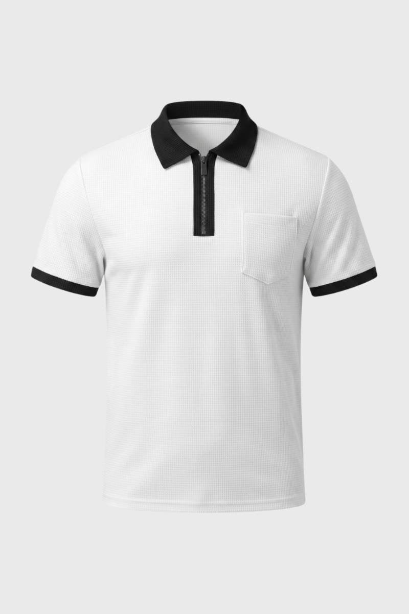 Herre Tekstureret Poloshirt Med Lynlås Og Brystlomme