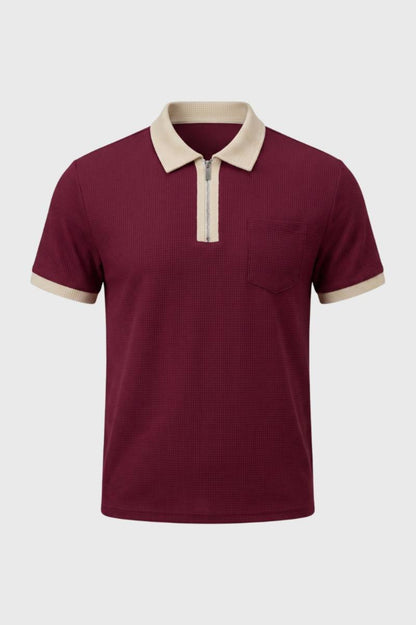 Herre Tekstureret Poloshirt Med Lynlås Og Brystlomme