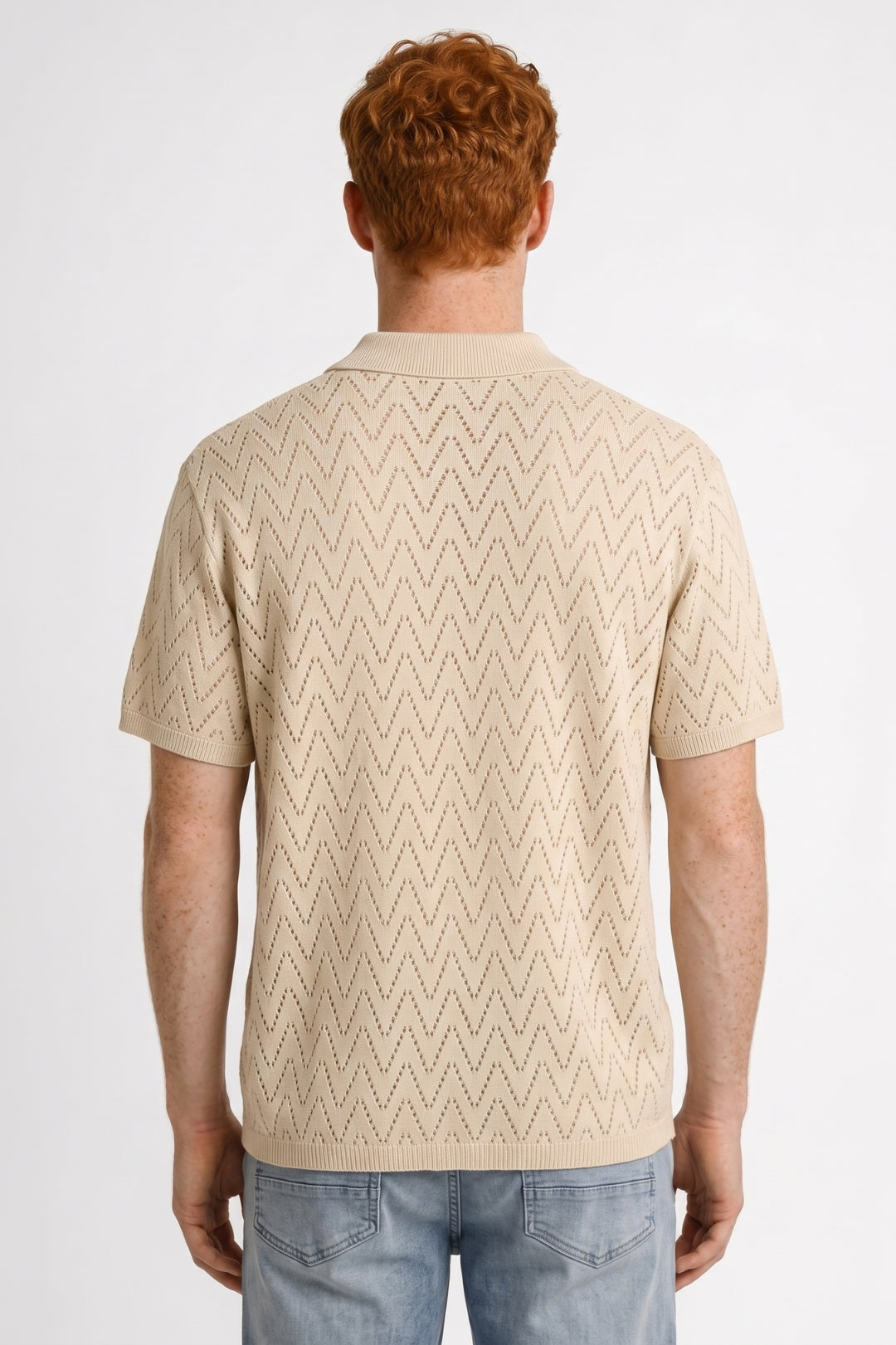 Herre Printet Strikpoloshirt Med Knapfront