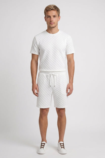 Herre T-shirtsæt Med Vaffeltekstur Og Afslappede Shorts Med Snøre