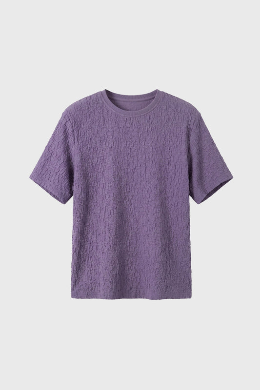 Tricou bărbați cu textură creponată, croială lejeră și guler rotund  