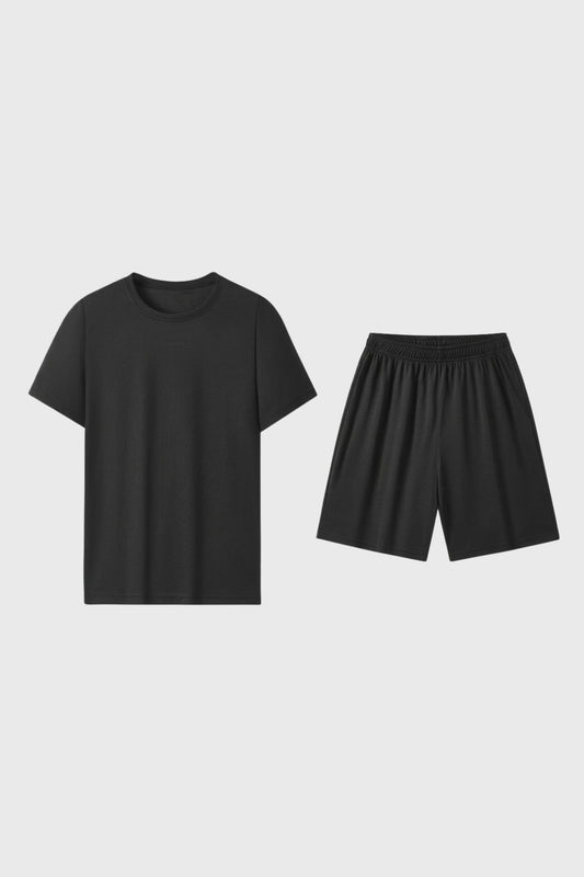 Set tricou bărbați cu guler rotund și pantaloni scurți lejeri  