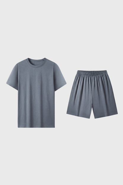 Herre T-shirt Sæt Med Rund Hals Og Afslappede Shorts