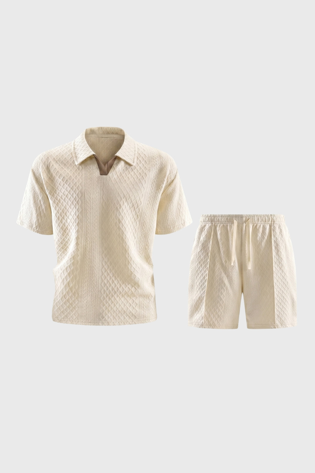Herre Tekstureret Polosæt Med Resortshorts Med Snøre