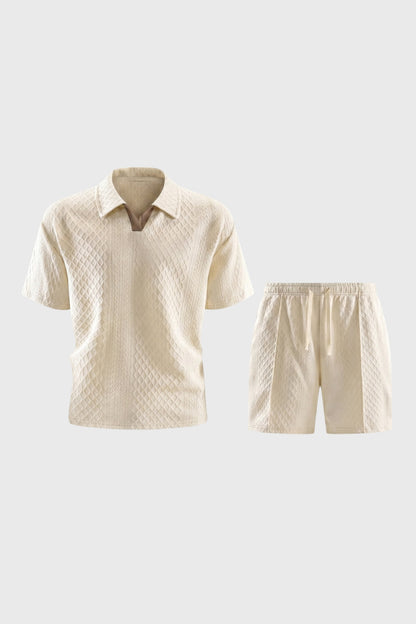 Herre Tekstureret Polosæt Med Resortshorts Med Snøre