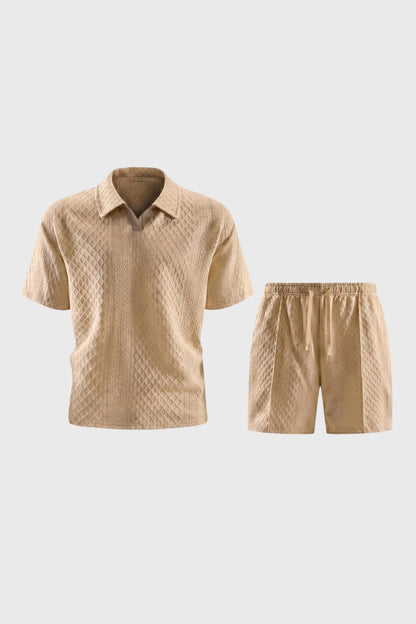 Herre Tekstureret Polosæt Med Resortshorts Med Snøre