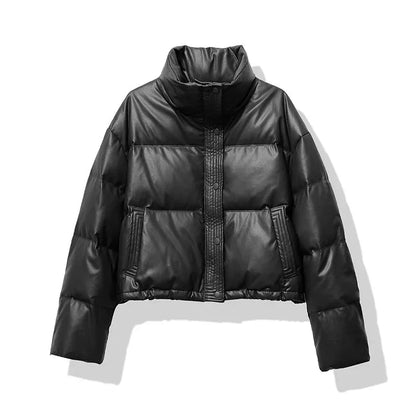Dame vinterjakke med oversized pufferdesign og kort snit - quiltet jakke med høj krave til afslappet lag-på-lag-stil på kolde dage