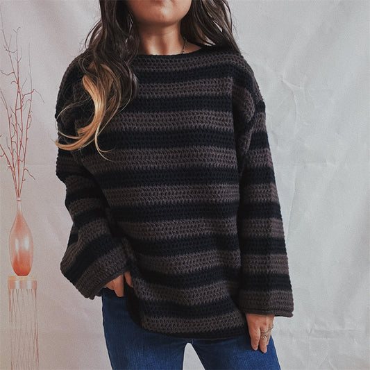 Pulover supradimensionat pentru femei, cu dungi și tricot texturat - pulover cu mâneci lungi și croială lejeră, pentru toamnă și iarnă
