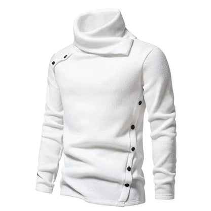 Herre Vinterstrik Med Høj Krave – Langærmet Pullover Med Draperet Krave Og Knapdetaljer Til Kolde Dage, Hverdagsbrug Og Smart Casual Stil