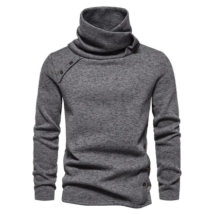 Herre Vinterstrik Med Høj Krave – Langærmet Pullover Med Draperet Krave Og Knapdetaljer Til Kolde Dage, Hverdagsbrug Og Smart Casual Stil