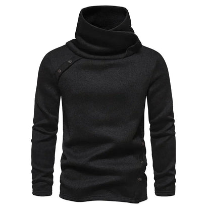Herre Vinterstrik Med Høj Krave – Langærmet Pullover Med Draperet Krave Og Knapdetaljer Til Kolde Dage, Hverdagsbrug Og Smart Casual Stil