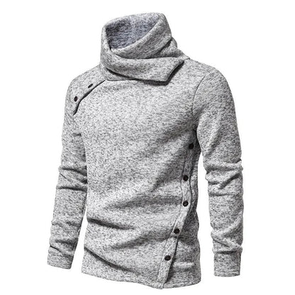 Herre Vinterstrik Med Høj Krave – Langærmet Pullover Med Draperet Krave Og Knapdetaljer Til Kolde Dage, Hverdagsbrug Og Smart Casual Stil