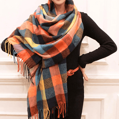 Women's Cashmere Wrap Scarf – Soft Fringed Layer for Autumn and Winter