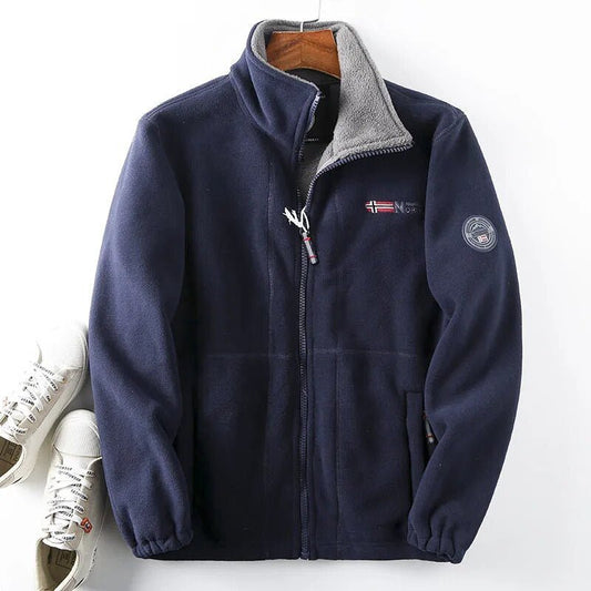 Men's Full-Zip Fleece Jacket – Windproof Winter Layer with High Collar for Outdoor Wear