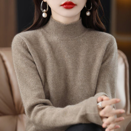 Pulover fin tricotat pentru femei, cu guler scurt pe gât, mâneci lungi și margini tricotate cu nervuri – Pulover elegant pentru purtare zilnică, serviciu și ținute în straturi