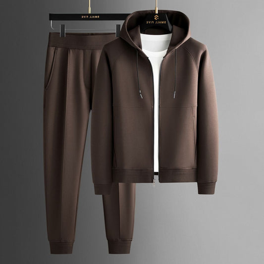 Trening bărbătesc cu hanorac cu fermoar, pantaloni jogger și șnur în talie – Set confortabil pentru purtare zilnică, timp liber și un stil sport casual relaxat