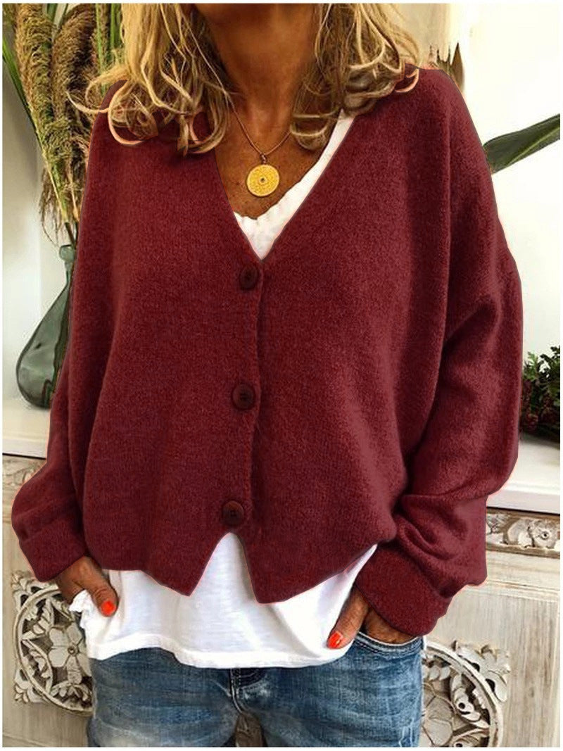 Women's Soft Knit Cardigan with V-Neck and Buttons - Casual, Versatile Top for Fall, Winter, and Everyday Wear