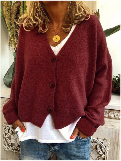 Women's Soft Knit Cardigan with V-Neck and Buttons - Casual, Versatile Top for Fall, Winter, and Everyday Wear