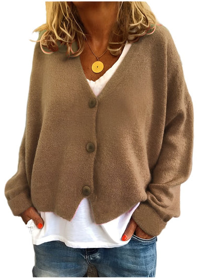 Women's Soft Knit Cardigan with V-Neck and Buttons - Casual, Versatile Top for Fall, Winter, and Everyday Wear