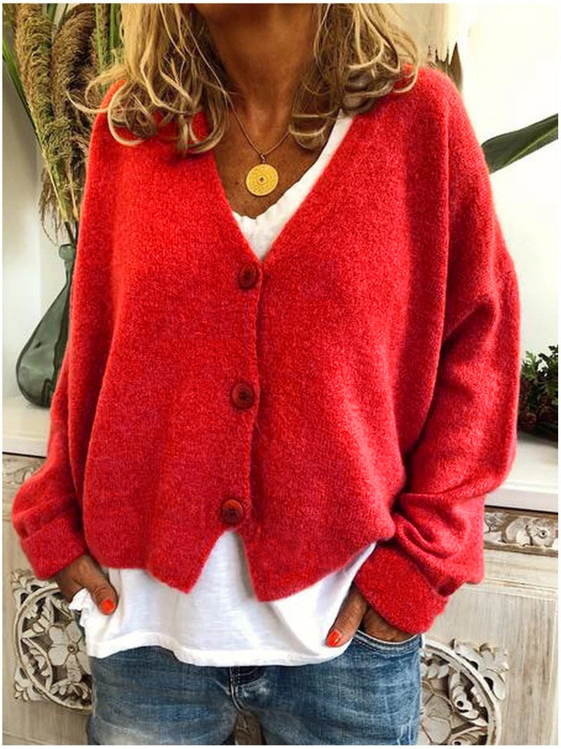Women's Soft Knit Cardigan with V-Neck and Buttons - Casual, Versatile Top for Fall, Winter, and Everyday Wear