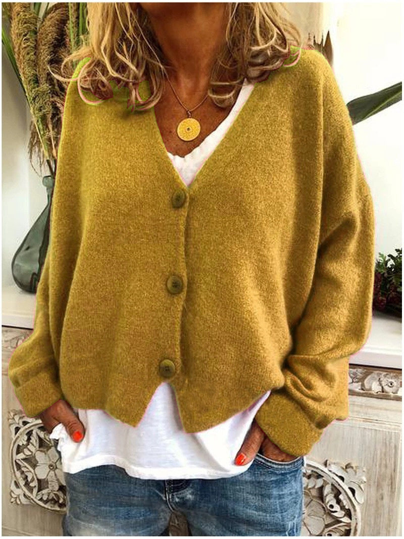 Women's Soft Knit Cardigan with V-Neck and Buttons - Casual, Versatile Top for Fall, Winter, and Everyday Wear