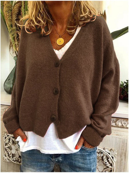 Women's Soft Knit Cardigan with V-Neck and Buttons - Casual, Versatile Top for Fall, Winter, and Everyday Wear