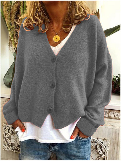 Women's Soft Knit Cardigan with V-Neck and Buttons - Casual, Versatile Top for Fall, Winter, and Everyday Wear