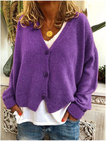 Women's Soft Knit Cardigan with V-Neck and Buttons - Casual, Versatile Top for Fall, Winter, and Everyday Wear