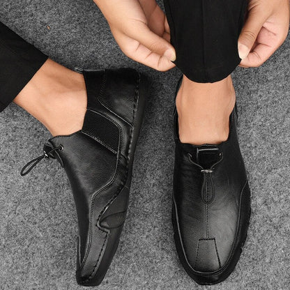 Men's Leather Loafers with Lace-Up Closure and Mesh Panels – Modern Slip-On Shoes for Everyday Wear, the Office, and Casual Occasions