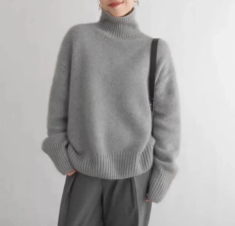 Dame Kashmirsweater Med Høj Hals Og Afslappet Pasform – Blød Striktrøje Til Efterår, Vinter, Kontor Og Smart Casual Stil