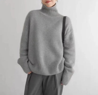 Dame Kashmirsweater Med Høj Hals Og Afslappet Pasform – Blød Striktrøje Til Efterår, Vinter, Kontor Og Smart Casual Stil