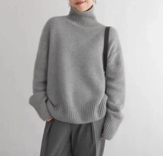Damski kaszmirowy sweter z golfem i swobodnym krojem – miękki sweter na jesień, zimę, do biura i w stylu smart casual
