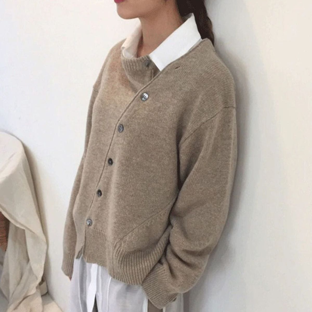 Women's Asymmetrical Knit Cardigan with Buttons and Wrap Design - Soft, Relaxed Top for Fall, Winter, and Everyday Wear