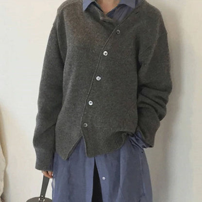 Women's Asymmetrical Knit Cardigan with Buttons and Wrap Design - Soft, Relaxed Top for Fall, Winter, and Everyday Wear