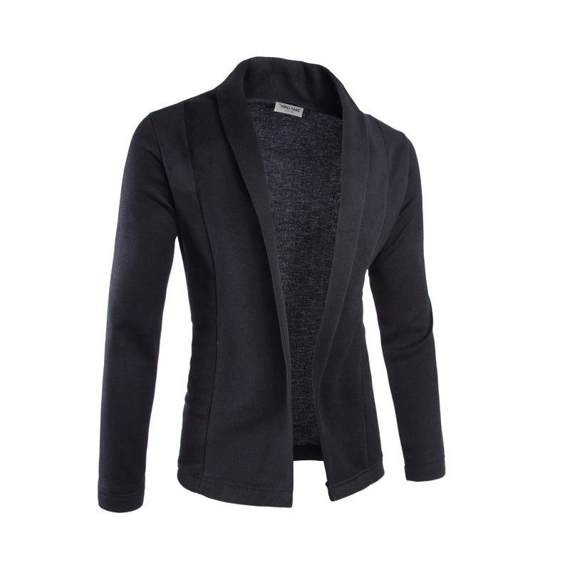 Męski otwarty kardigan z kołnierzem szalowym, długimi rękawami i swobodnym krojem - miękki dzianinowy sweter na co dzień, do pracy i w stylu smart casual