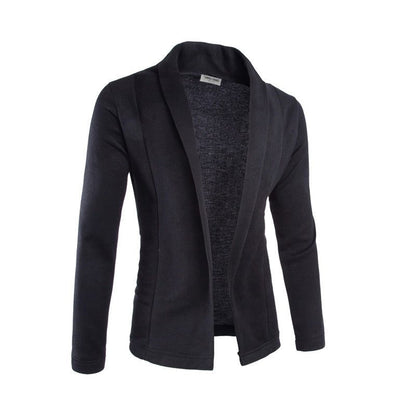 Męski otwarty kardigan z kołnierzem szalowym, długimi rękawami i swobodnym krojem - miękki dzianinowy sweter na co dzień, do pracy i w stylu smart casual