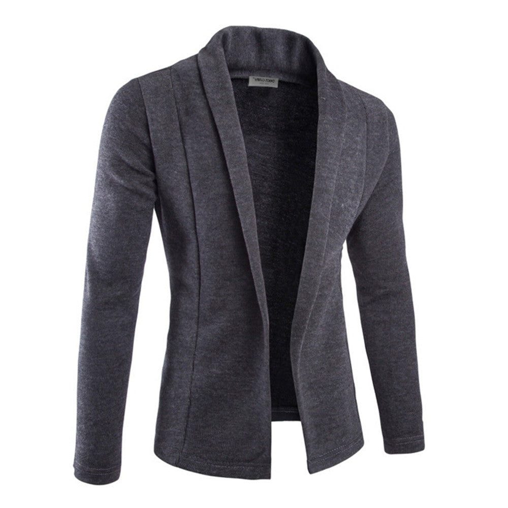 Męski otwarty kardigan z kołnierzem szalowym, długimi rękawami i swobodnym krojem - miękki dzianinowy sweter na co dzień, do pracy i w stylu smart casual